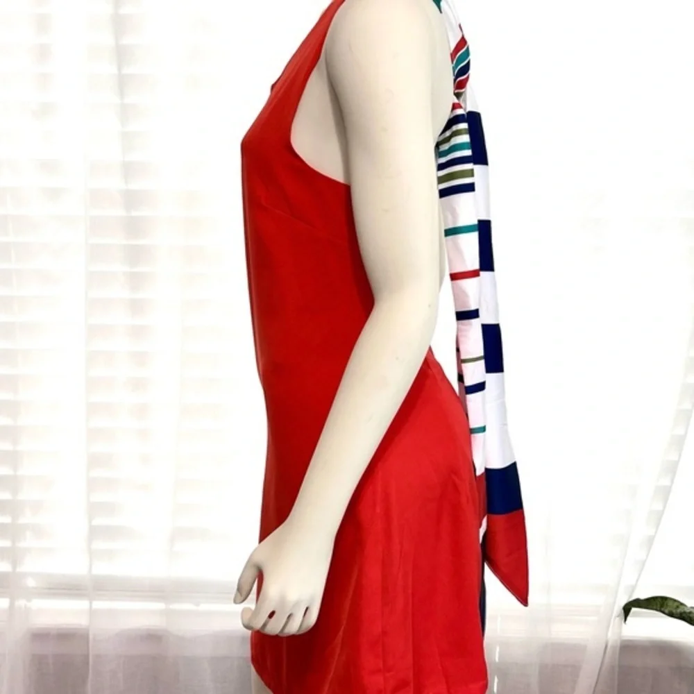 LULU’S Joyful Red Orange Multi Stripe Tie-Back Mini Dress Size Small, Like New - Picture 8 of 15